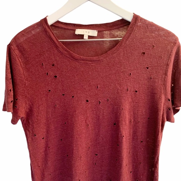 IRO REVOLVE Cut out Clay Distressed Short Sleeve Tee Size Small‎ Burgundy - Picture 4 of 8